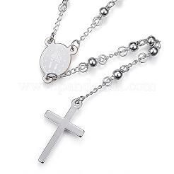 Non-Tarnish 304 Stainless Steel Rosary Bead Necklaces&nbsp;NJEW-D285-42P