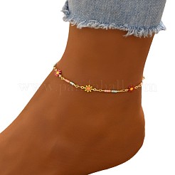 Flower Brass Enamel Link Anklets&nbsp;WG09DCF-01