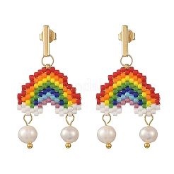 Natural Cultured Freshwater Pearl & Glass Beads Braided Dangle Earrings&nbsp;EJEW-MZ00791