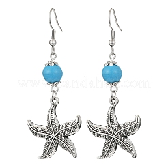 Ocean Theme Alloy Dangle Earrings with Synthetic Turquoise Beaded&nbsp;EJEW-JE05447