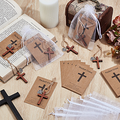 Wood Cross with Jute Cord Pendant Decorations&nbsp;HJEW-GA00090