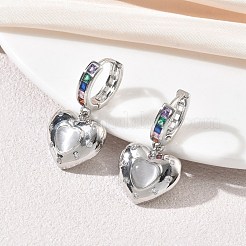 Brass Micro Pave Cubic Zirconia and Cat Eye Beads Heart Hoop Dangle Earrings&nbsp;KK-CBAD9DF-01P-D