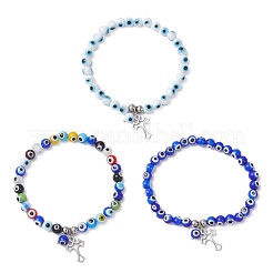 3Pcs 3 Colors Cross 304 Stainless Steel Charm Bracelets&nbsp;BJEW-JB12262