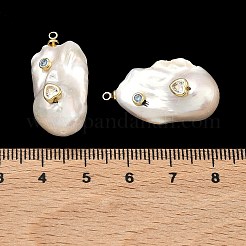 Brass & Pearl Micro Pave Cubic Zirconia Pendants&nbsp;KK-H259-13D-G02