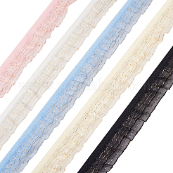 25 Yards 5 Colors Double Tiers Pleated Chiffon Polyester Ribbons&nbsp;ORIB-CW0001-01