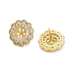 Flower Brass Micro Pave Clear Cubic Zirconia Stud Earring Findings&nbsp;KK-D102-07G