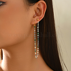 Brass Plastic Round Beads Long Stud Dangle Earrings for Women&nbsp;IU4158