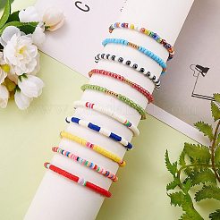 10Pcs 10 Style Handmade Polymer Clay Heishi Surfer Stretch Bracelets Set&nbsp;BJEW-SW00048