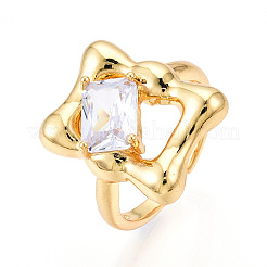 Brass Micro Pave Clear Cubic Zirconia Cuff Rings for Women&nbsp;KK-T074-12G