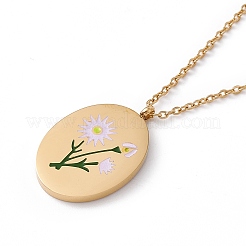 Enamel Oval with Birth Flower Pendant Necklace&nbsp;LS-STAS-H174-02G-I