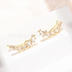 Brass Pave Cubic Zirconia Stud Crawler Earrings&nbsp;KK-CBAA351-09G