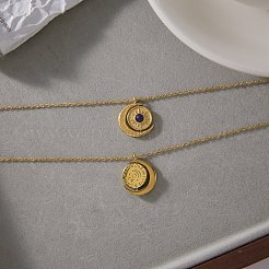 Natural Lapis Lazuli 304 Stainless Steel Rotating Sun wtih Moon Pendant Necklaces for Women&nbsp;GG-CBA210F-03G
