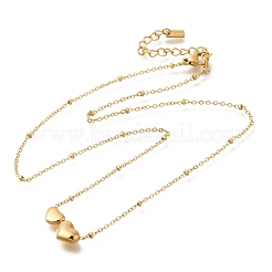 Ion Plating(IP) 304 Stainless Steel Double Hearts Pendant Satellite Chain Necklaces for Women&nbsp;NJEW-F328-18G