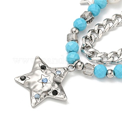 304 Stainless Steel Glass Double Layer Necklaces&nbsp;NJEW-K259-02P