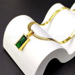 Stainless Steel Green Cubic Zirconia Rectangle Pendant Necklaces for Women&nbsp;WGBD318-01