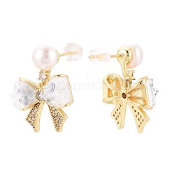 Bowknot Brass Micro Pave Clear Cubic Zirconia Dangle Stud Earrings&nbsp;PEAR-N017-07C
