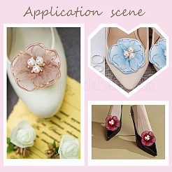 6Pcs 3 Colors Flower Alloy & Rhinestones & Gauze Shoe Buckle Clips&nbsp;HJEW-HY00030