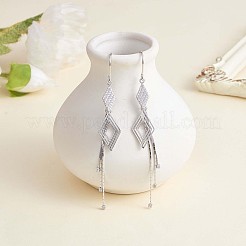 Anti-Tarnish Clear Cubic Zirconia Rhombus with Chain Tassel Dangle Earrings&nbsp;JE1041A