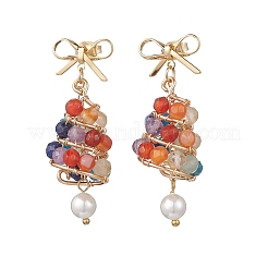 Stainless Steel Mixed Stone Dangle Earrings&nbsp;EJEW-TA00743