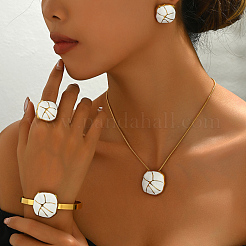 Stainless Steel Enamel Square Bangles & Earrings & Necklaces & Rings Sets for Women&nbsp;BG5954