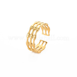 Ion Plating(IP) 304 Stainless Steel Bamboo Shape Open Cuff Ring for Women&nbsp;LS-RJEW-S405-201G