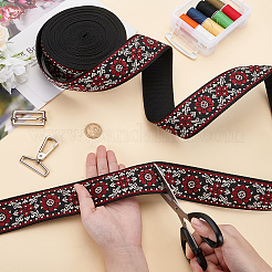 Ethnic Style Polyester Jacquard Flower Ribbon for Garment Accessories&nbsp;OCOR-WH0097-83B