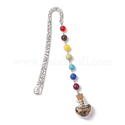 7Pcs Chakra Gemstone Bead & Heart Glass Wishing Bottle Pendant Bookmarks&nbsp;AJEW-JK00313