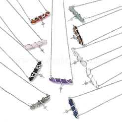 Natural & Synthetic Mixed Stone Faceted Pointed Bullet Wire Wrapped with Star Pendant Brass Cable Chain Necklaces&nbsp;NJEW-P351-01P