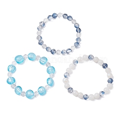 3Pcs 3 Colors Transparent Glass & Handmade Silver Foil Lampwork Glass & Electroplated Natural White Moonstone Round Beaded Stretch Bracelets for Women&nbsp;BJEW-JB12159