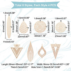 32Pcs 8 Style Rack Plating Brass Filigree Big Pendants&nbsp;KKC-UN0001-02