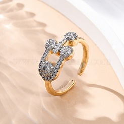 Brass Micro Pave Clear Cubic Zirconia Cuff Finger Rings for Women&nbsp;RJEW-C116-07G