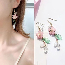 Flower with Teardrop Alloy Resin Dangle Earrings&nbsp;FS-WG8E2A2-01