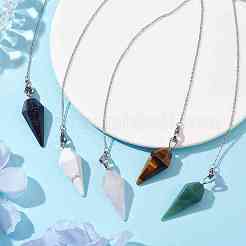 Natural & Synthetic Mixed Gemstone Pointed Dowsing Pendulums&nbsp;PALLOY-JF02609-02