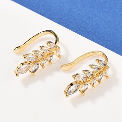 Leaf Brass Micro Pave Clear Cubic Zirconia Cuff Earrings&nbsp;EJEW-F384-20G