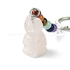Cat Natural Rose Quartz Keychain&nbsp;KEYC-F040-11C