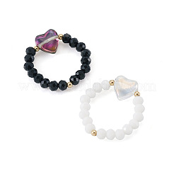 2Pcs 2 Colors Glass Beads Finger Rings&nbsp;RJEW-TAC00001