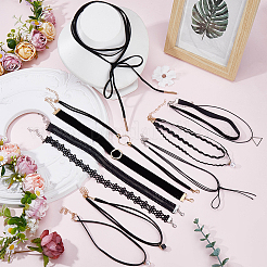 10Pcs 10 Styles Gothic Polyester Lace Choker Necklaces&nbsp;NJEW-SC0001-75