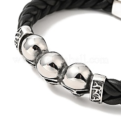 304 Stainless Steel Beaded Link Bracelet with Magnetic Clasp for Men Women&nbsp;BJEW-C021-22-P
