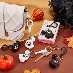 12Pcs 2 Colors Halloween Theme Cute Cartoon PVC Ghost Pendant Keychain with Bell Charm&nbsp;KEYC-CP0001-15