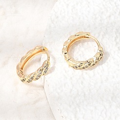 Twist Brass Micro Pave Cubic Zirconia Hoop Earrings&nbsp;KK-CBACA55-20G