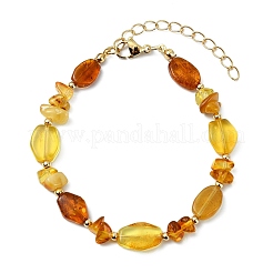 Natural Amber & Brass Beaded Bracelets for Women&nbsp;BJEW-JB13697