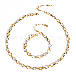 Stainless Steel Oval Link Chain Bracelets & Necklaces Sets for Women&nbsp;QE8040-1