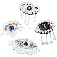 4Pcs 4 Styles Polyester & Fibre & Glass Rhinestone Embroider Thread Iron on/Sew On Patches&nbsp;PATC-GF0002-02