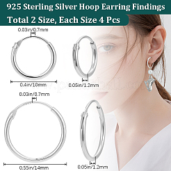 4 Pairs 2 Size 925 Sterling Silver Huggie Hoop Earring Findings&nbsp;STER-BBC0006-34