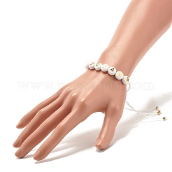 Acrylic Flat Round with Letters Braided Bead Bracelet for Women&nbsp;BJEW-JB07571-01