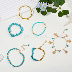 6Pcs 6 Style Alloy Flower Charm Bracelets Set&nbsp;BJEW-FI0001-79