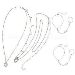 2Pcs Alloy Curb Chain Finger Ring Bracelets for Women&nbsp;BJEW-CY0001-06