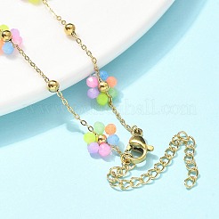 304 Stainless Steel & Synthetic Stone Daisy Flower Chain Anklets for Women&nbsp;AJEW-B031-01G-01