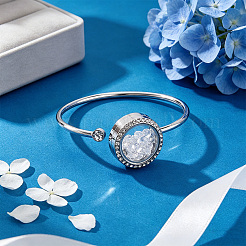 304 Stainless Steel Glass Flat Round Floating Locket Memory Cuff Bangles&nbsp;AJEW-WH0816-725B-P