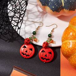 Pumpkin Synthetic Turquoise Dangle Earrings&nbsp;EJEW-TA00517